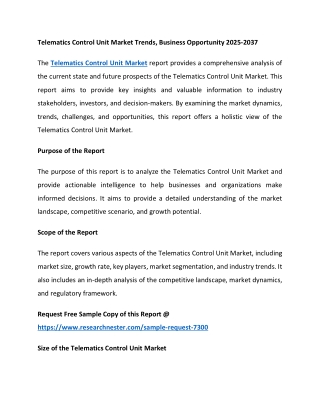 Telematics Control Unit Market Trends, Business Opportunity 2025-2037
