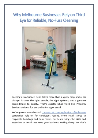 Why Melbourne Businesses Rely on Third Eye for Reliable No-Fuss Cleaning