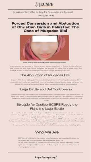 Forced Conversion and Abduction of Christian Girls in Pakistan The Case of Muqadas Bibi