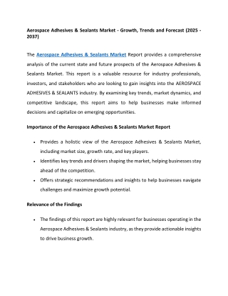 Aerospace Adhesives & Sealants Market - Growth, Trends and Forecast (2025 - 2037