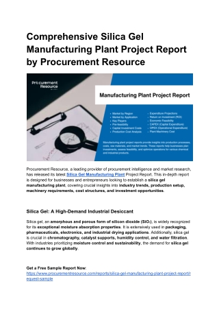 Comprehensive Silica Gel Manufacturing Plant Project Report by Procurement Resource
