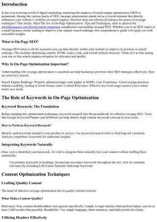 The Art of On-Page Optimization: Tips and Techniques