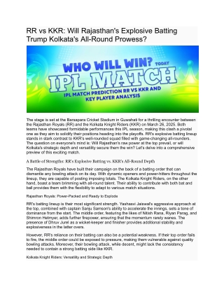 RR vs KKR_ Will Rajasthan's Explosive Batting Trump Kolkata's All-Round Prowess