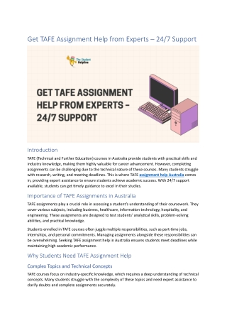Get TAFE Assignment Help from Expert