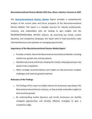 Neurointerventional Devices Market 2025 Size, Share, Industry, Forecast to 2037