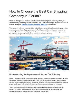 How to Choose the Best Car Shipping Company in Florida?