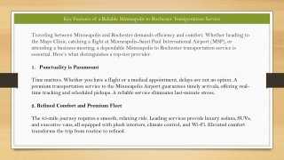 Essential Features of a Reliable Minneapolis to Rochester Transportation Service