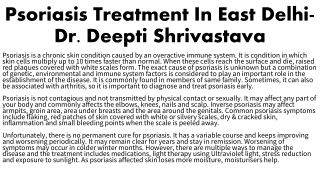 Psoriasis Treatment In East Delhi-Dr Deepti Shrivastava