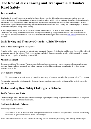 The Role of Javis Towing and Transport in Orlando_s Road Safety