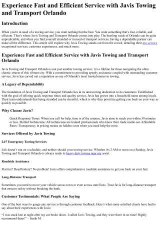 Experience Fast and Efficient Service with Javis Towing and Transport Orlando