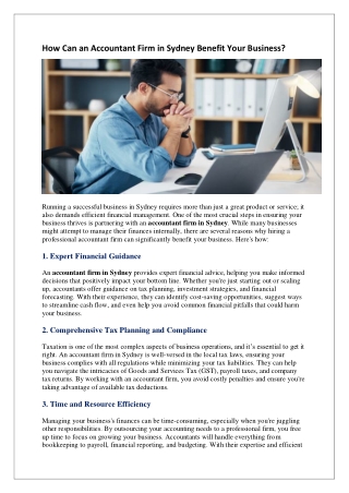 How Can an Accountant Firm in Sydney Benefit Your Business