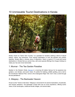 10 Unmissable Tourist Destinations in Kerala