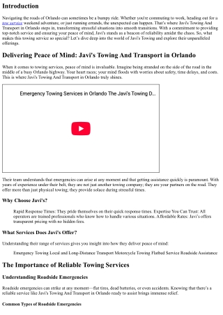 Delivering Peace of Mind: Javi's Towing And Transport in Orlando