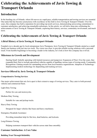 Celebrating the Achievements of Javis Towing & Transport Orlando
