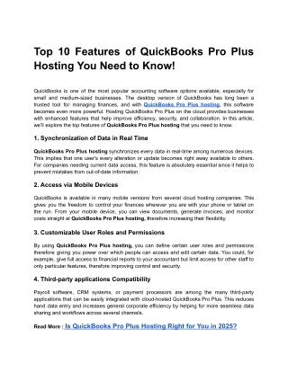 Top 10 Features of QuickBooks Pro Plus Hosting You Need to Know!