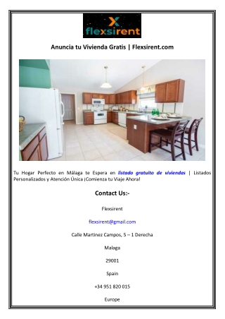 Anuncia tu Vivienda Gratis  Flexsirent.com