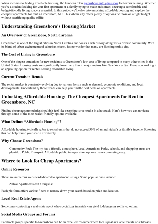 Unlocking Affordable Housing: The Cheapest Apartments for Rent in Greensboro, NC