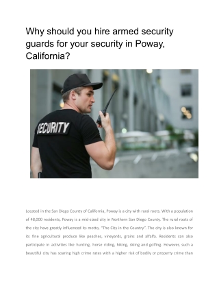 Why should you hire armed security guards for your security in Poway, California