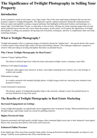 The Significance of Twilight Photography in Selling Your Property