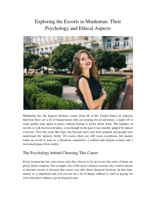 Exploring the Escorts in Manhattan Their Psychology and Ethical Aspects