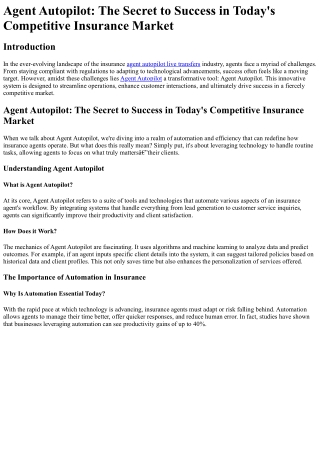Agent Autopilot The Secret to Success in Today_s Competitive Insurance Market