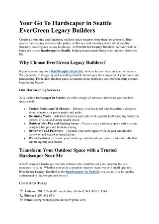 Your Go To Hardscaper in Seattle EverGreen Legacy Builders