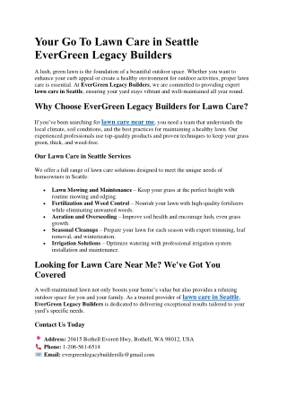 Your Go To Lawn Care in Seattle EverGreen Legacy Builders