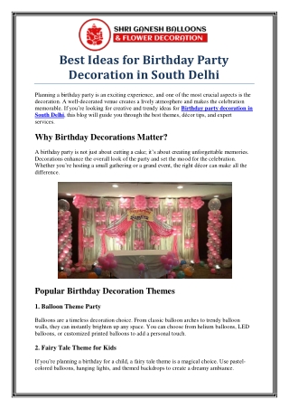 Best Birthday Party Decoration in South Delhi – Delhi Balloon Decoration