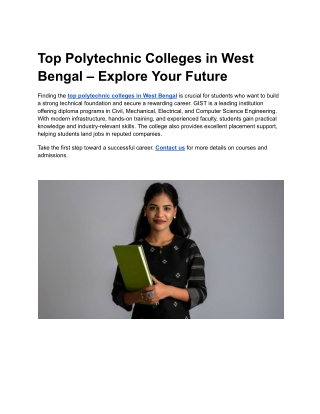 Top Polytechnic Colleges in West Bengal – Explore Your Future