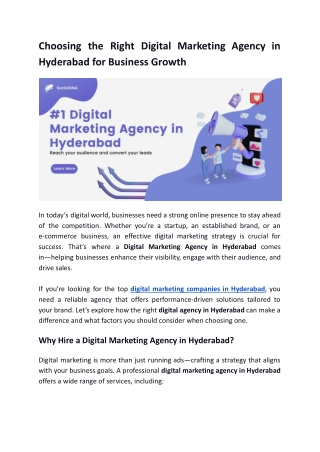 Choosing the Right Digital Marketing Agency in Hyderabad for Business Growth