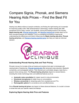 Compare Signia, Phonak, and Siemens Hearing Aids Prices – Find the Best Fit for You