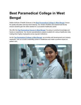 Best Paramedical College in West Bengal