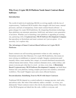 Why Every Crypto MLM Platform Needs Smart Contract-Based Software