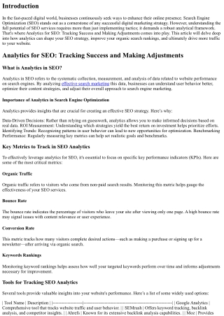 Analytics for SEO: Tracking Success and Making Adjustments