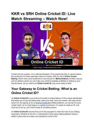 KKR vs SRH Online Cricket ID_ Live Match Streaming – Watch Now