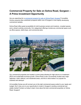 Commercial Property for Sale on Sohna Road, Gurgaon – A Prime Investment Opportunity