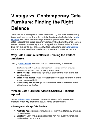 Vintage vs. Contemporary Cafe Furniture: Finding the Right Balance