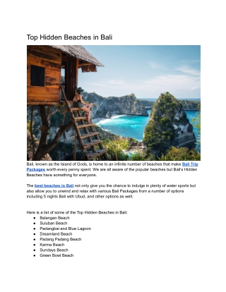 Bali’s Hidden Beaches