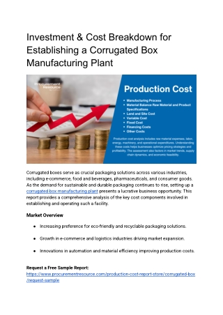 Investment & Cost Breakdown for Establishing a Corrugated Box Manufacturing Plant