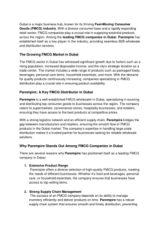 Which Are the Leading FMCG Companies in Dubai and Their Impact?