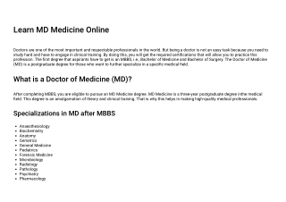 Learn MD Medicine Online