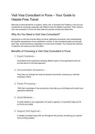 Reliable Visit Visa Consultant in Pune