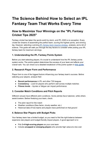 The Science Behind How to Select an IPL Fantasy Team That Works Every Time