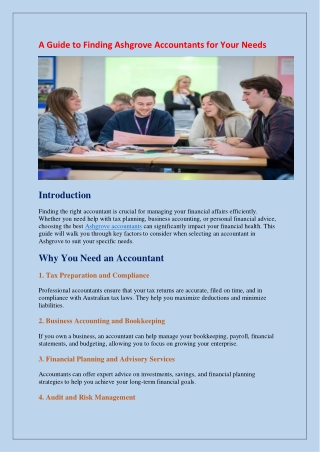 A Guide to Finding Ashgrove Accountants for Your Needs