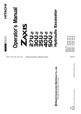 Hitachi Zaxis 35U-2 Hyraulic Excavator Operator’s Manual Instant Download (Publication No.EM1M722)