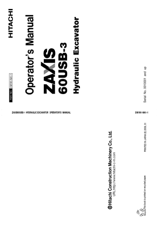 Hitachi Zaxis 60USB-3 Hyraulic Excavator Operator’s Manual Instant Download (PIN0010001 and up) (Publication No.EM1N1NA1