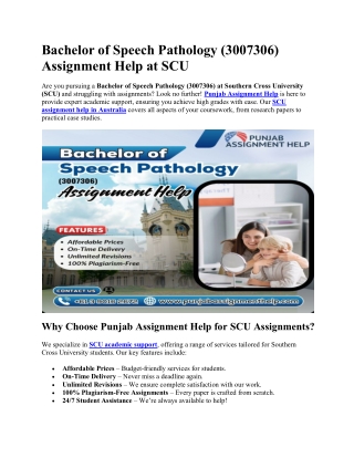 Bachelor of Speech Pathology (3007306) Assignment Help at SCU