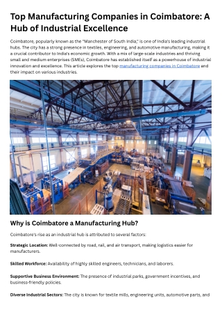 Manufacturing Companies in Coimbatore