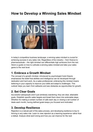 How to Develop a Winning Sales Mindset