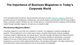 The Importance of Business Magazines in Today’s Corporate World